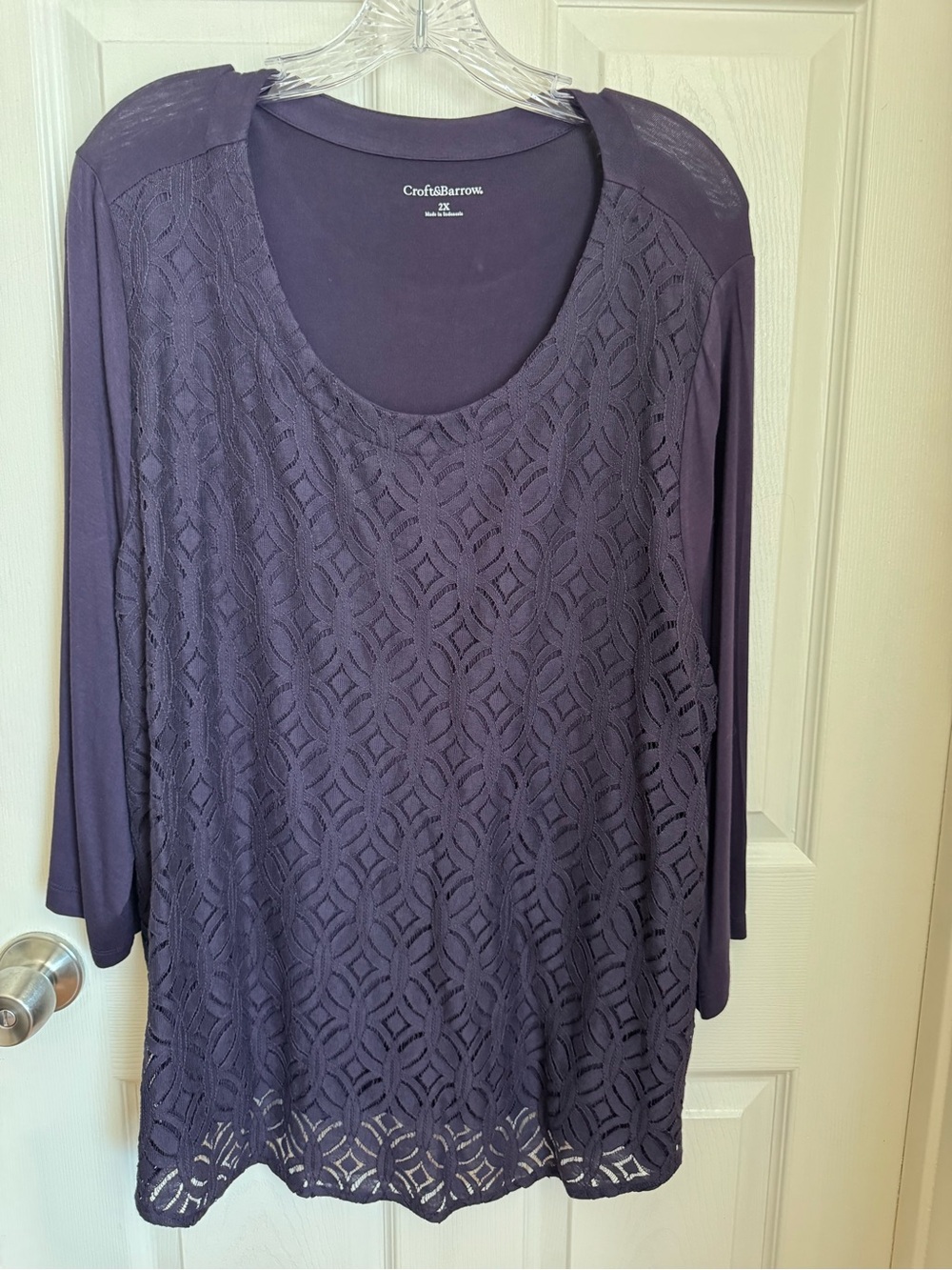 Croft & Barrow Mixed Media Lace
Blouse Plum Purple Plus Size 2X
3/4 Sleeve -NWOT - Picture 1 of 9